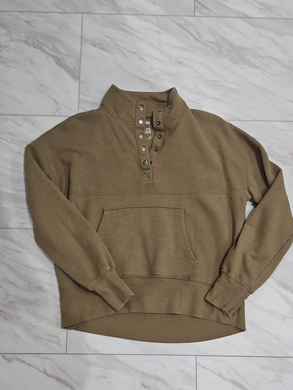 SO Olive Green Snap-Placket Pullover Hoodie